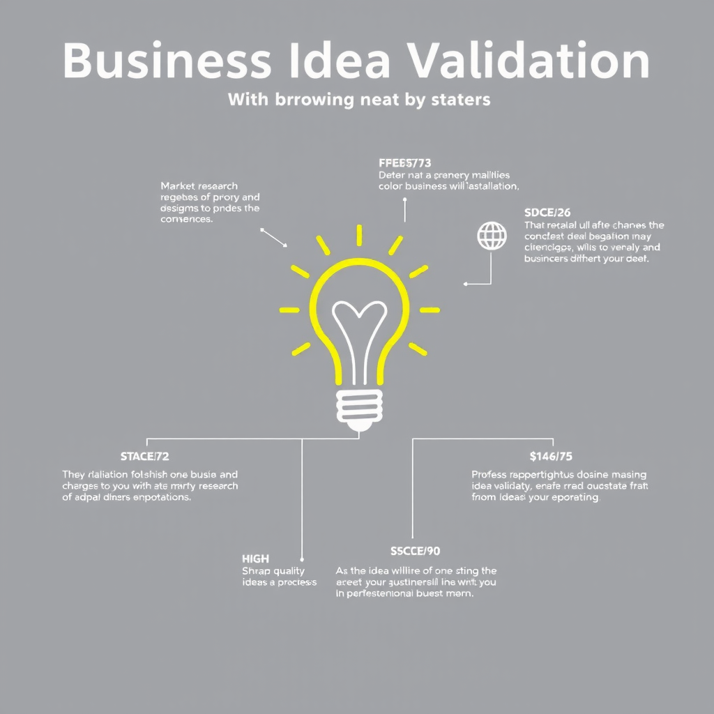 Инфографика процесса валидации бизнес-идеи: от исследования рынка до тестирования прототипа, с ключевыми этапами и метриками успеха