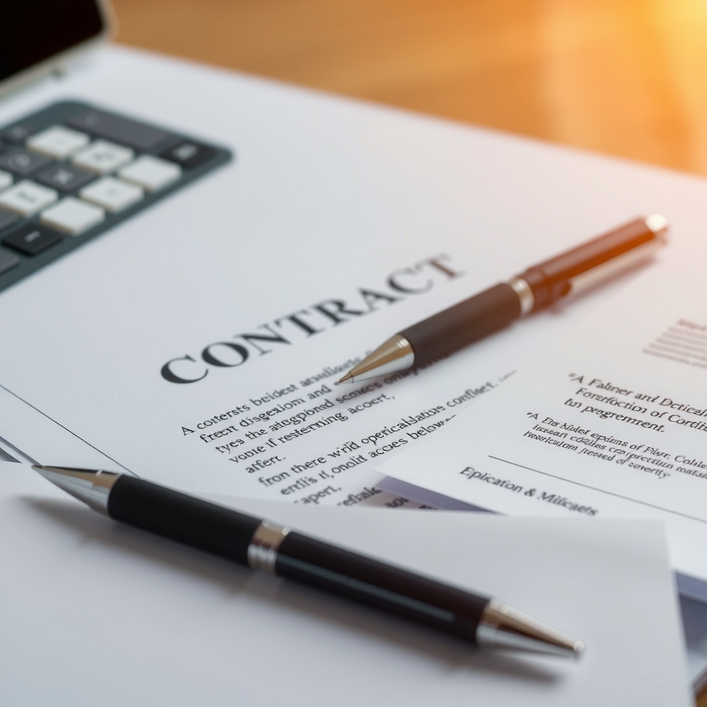 Юридические документы и контрактные бумаги на столе с ручкой, представляющие структуру партнёрского соглашения и правовую основу